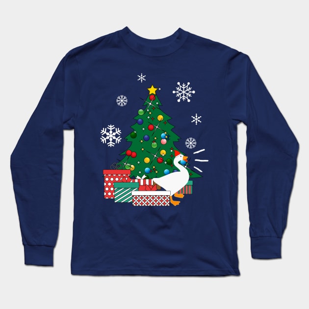 Honk Goose Around The Christmas Tree Long Sleeve T-Shirt by Nova5